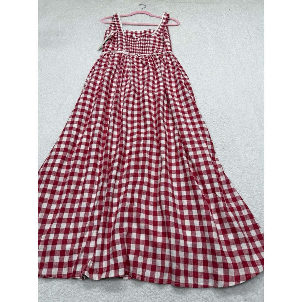 Anthropologie Wayf Midi Dress Red Linen Blend Drop Waist Preppy Boho Medium NWT - Picture 8 of 14